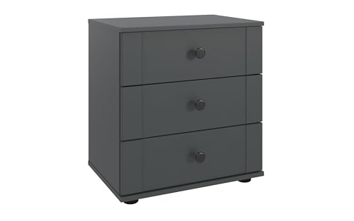 möbelando Nachtkommode >Chalet< (2er Set) in elegantem Graphit, je 3 Schubladen, B/H/T: 52x58x38 cm ? Moderne und stilvolle Kommode für Ihr Schlafzimmer, Made in Germany, zerlegt geliefert von möbelando
