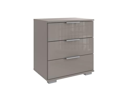 möbelando Nachtkommode >Easy Plus< Saharagrau mit 3 Schubladen aus Glas, 52x58x38 cm, moderner Stil für Schlafzimmer, Made in Germany, stabil, pflegeleicht, zerlegt geliefert, funktionaler Stauraum von möbelando