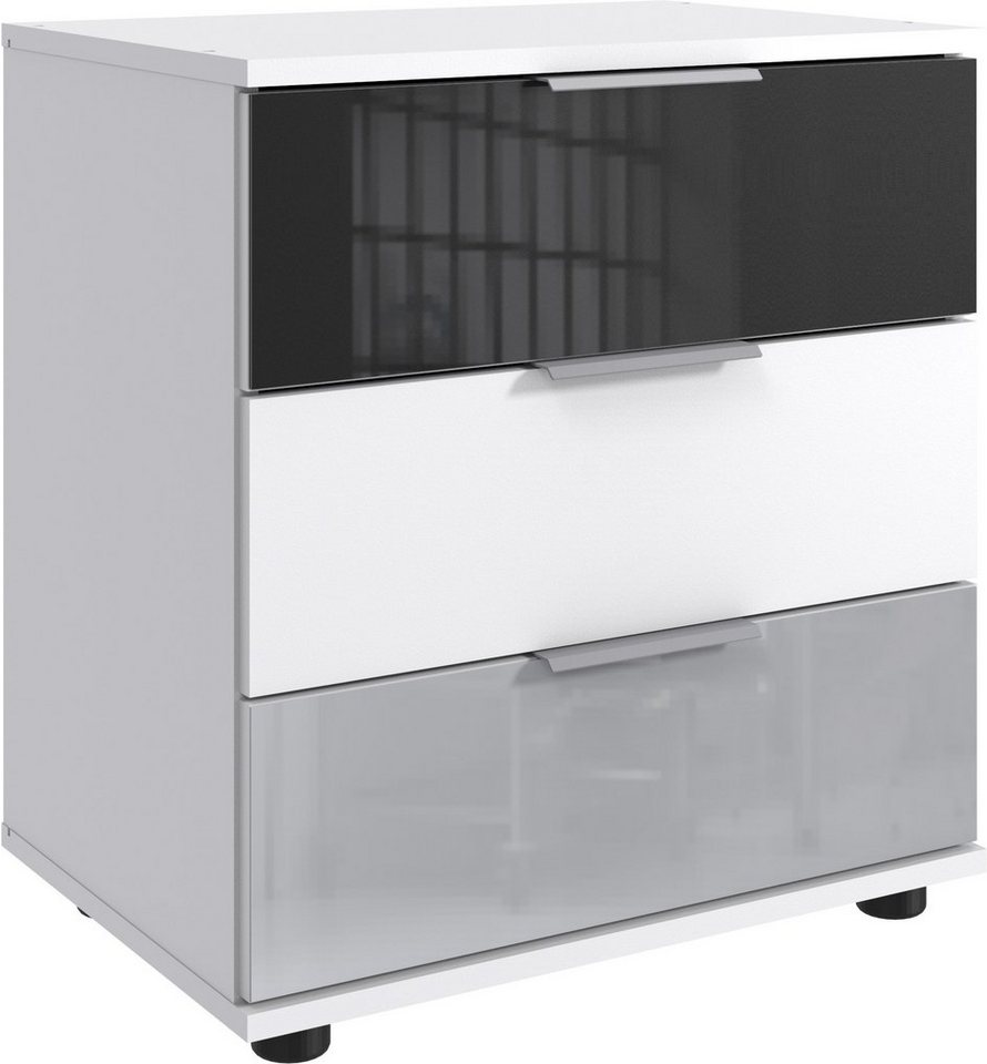 freiraum Nachtkommode Monaco (BxH: 52x58 cm), in WEISS+ABS. GLAS GREY+GLAS LIGHT GREY mit 3 Schubladen von freiraum