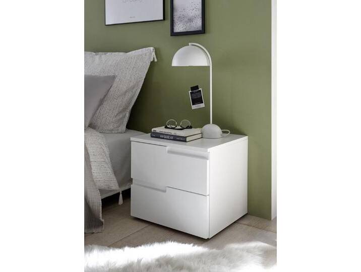 möbelando Nachtkommode Suzette (BxHxT: 46x42x40 cm), in Weiß / Weiß Hochglanz mit 2 Schubladen von möbelando