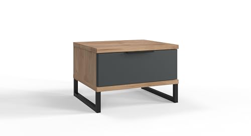 möbelando Nachtkommode >TEXEL< Kommode in Plankeneiche Dekor & Graphit mit 1 Schublade, modernes Design, kompakt B/H/T 46x38x40 cm, aus Spanplatte, pflegeleicht, zerlegt von möbelando