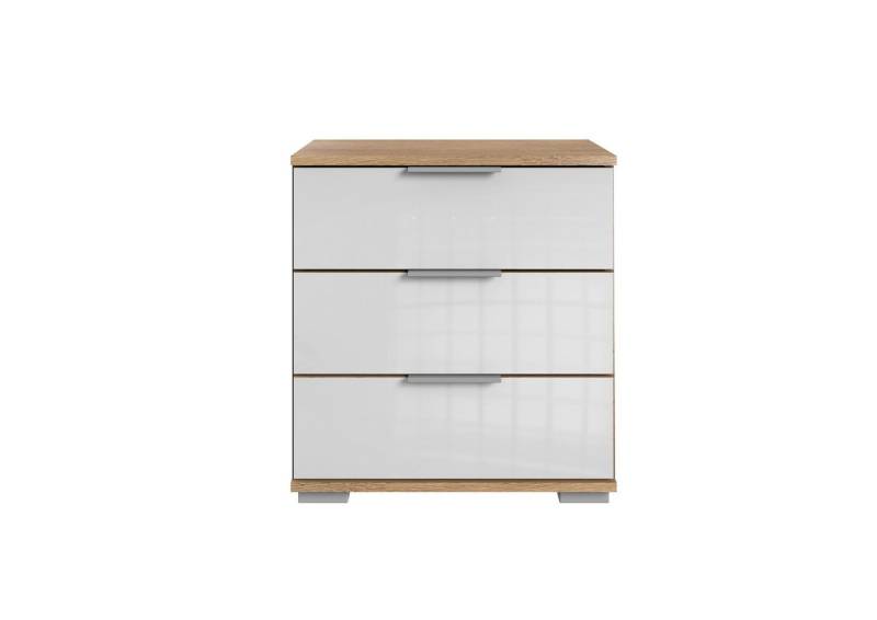 Wimex Nachtkommode in Plankeneiche mit 3 Schubladen und Absetzungen in GLAS WEISS (BxHxT: 52x58x38 cm) von Wimex