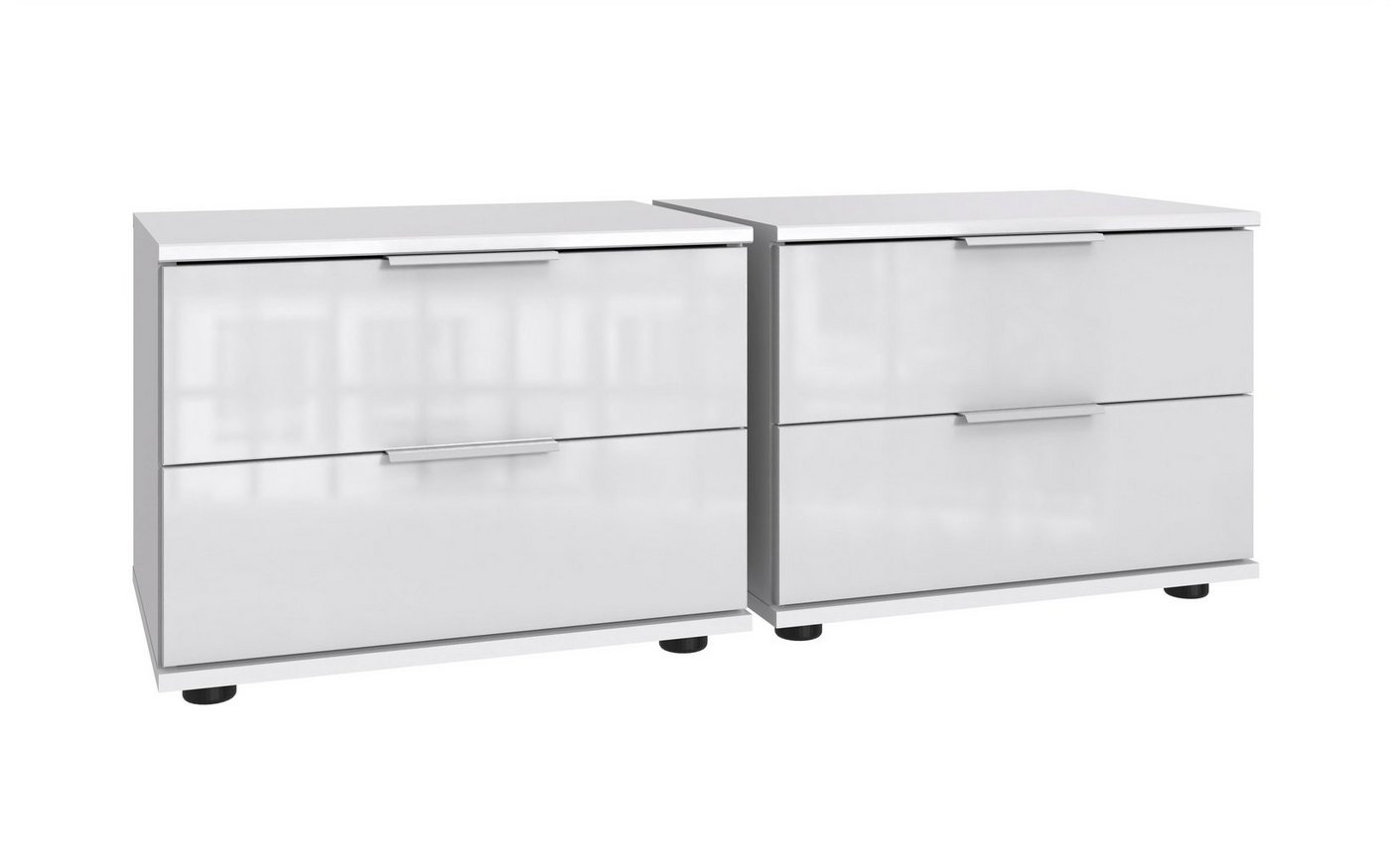 Wimex Nachtschrank (2er-Set) in WEISS + GLAS WEISS - 104x40x38cm (BxHxT) (2er-Set, 2er-Set) von Wimex