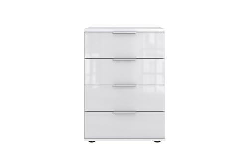 möbelando Nachtschrank >Danzig< in Weiss + Glas Weiss - 52x74x38cm (BxHxT) von möbelando