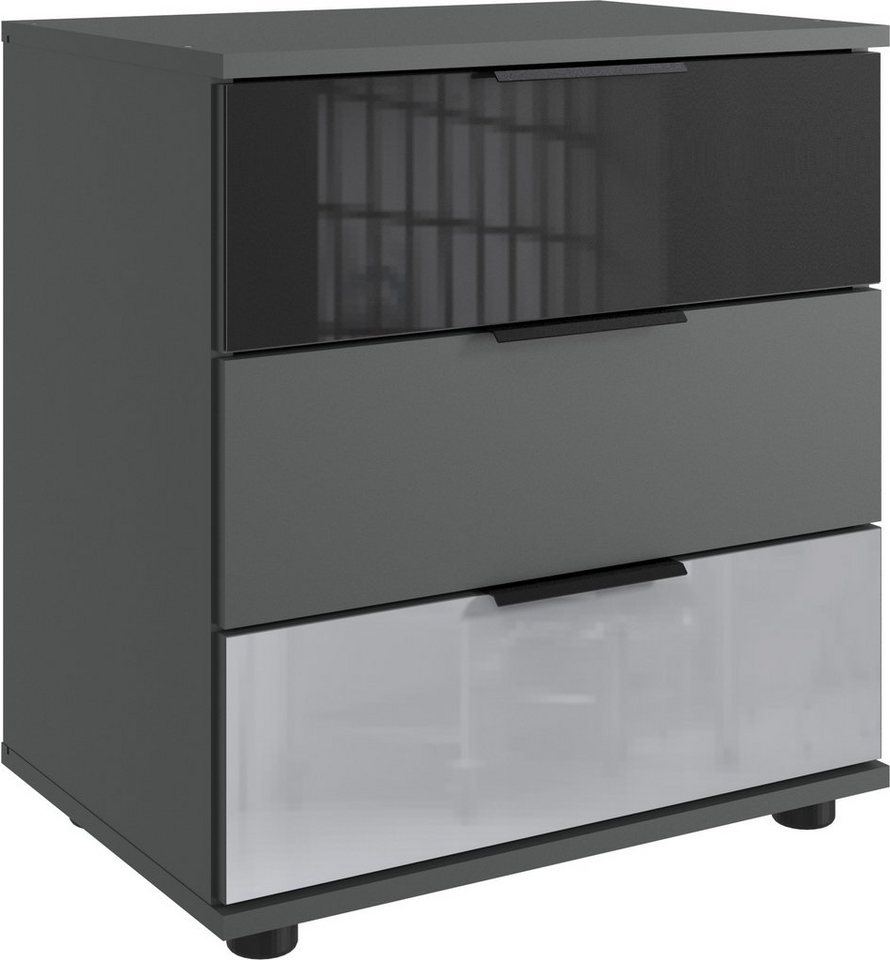 freiraum Nachtschrank Monaco (BxH: 52x58 cm) in GRAPHIT, GLAS SCHWARZ GLAS LIGHT GREY mit 3 Schubladen von freiraum