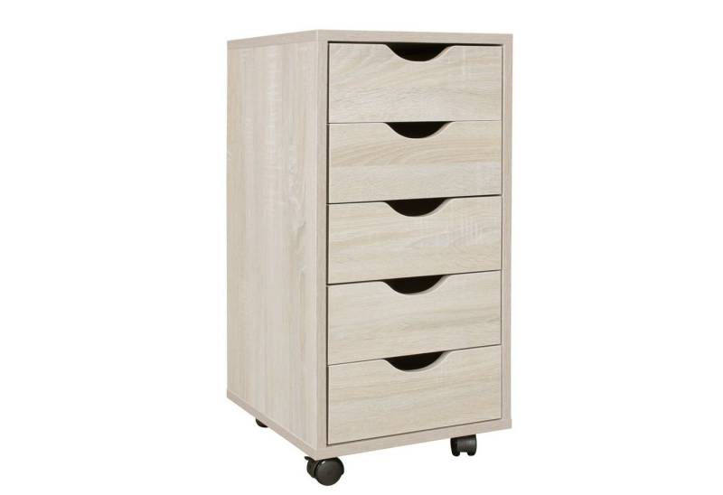 möbelando Rollcontainer Rollcontainer 33 x 64 x 38 cm MDF-Holz 5 Schublade, Rollcontainer 33 x 64 x 38 cm MDF-Holz 5 Schubladen sonoma, Moderner Schubladencontainer mit Rollen, Standcontainer Bürocontainer von möbelando