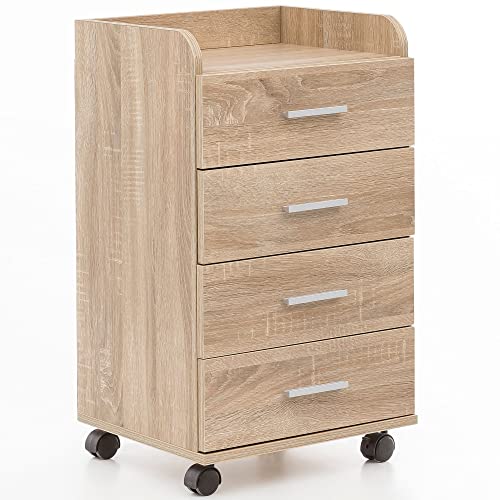 möbelando Rollcontainer WL5.749 40x70,5x33cm Sonoma | Schreibtisch-Container Rollschrank 4 Schubladen | Moderner Schubladencontainer mit Rollen | Standcontainer Bürocontainer Beistellcontainer von möbelando