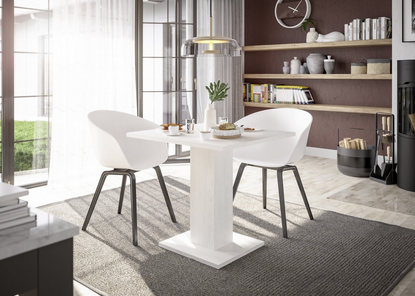 Mäusbacher Säulen-Esstisch in pino aurelio (weissholz) Dekor - 80x76x80cm (BxHxT) von Mäusbacher