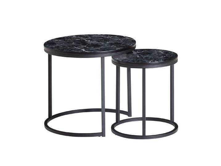 möbelando Satztisch Design Beistelltisch 2er Set Schwarz Marmor Optik Rund, Couchtisch (2er Set), cm von möbelando