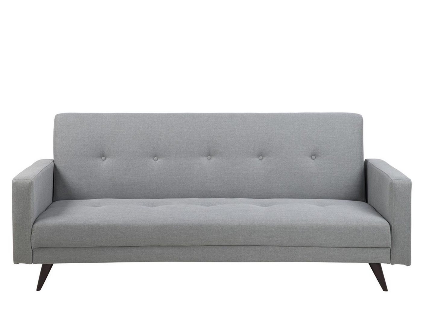 möbelando Schlafsofa Leos, 2 Teile, Moderne Bettcouch aus Corsica Stoff in Hellgrau mit Knopfheftung, Holzbeine in Dunkelbraun, Liegefläche: 193x121 cm, Sitztiefe: 61,5 cm. Breite 217 cm, Höhe 92 cm, Tiefe 89 cm. von möbelando