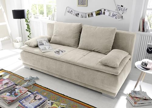 möbelando Schlafsofa >Luigi LUX 3DL< Liegefläche (200 x 160 cm), in Sand - Komfortables Sofa mit Microvelour-Bezug (211x93x103 cm), Bonellfederung, integrierter Schaumtopper, einfacher Aufbau von möbelando