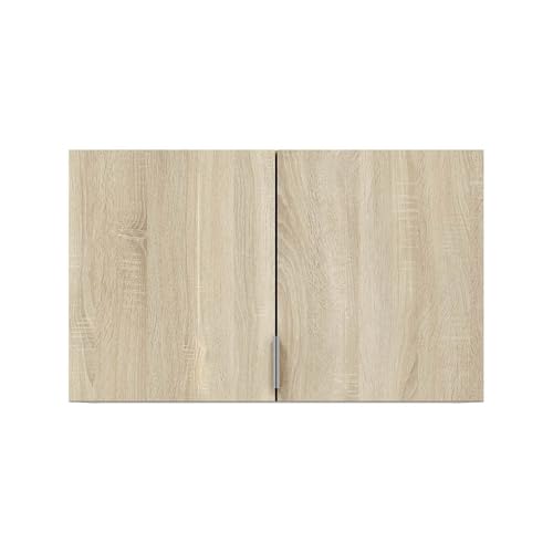 möbelando Schrankaufsatz >GARONA< mit 2 Drehtüren in Canadian Eiche, 80x49x51 cm, melaminbeschichtet, weiße Innenfarbe, Aluminiumgriffe, Made in Spain, passend zu Kleiderschrank LMX132F von möbelando