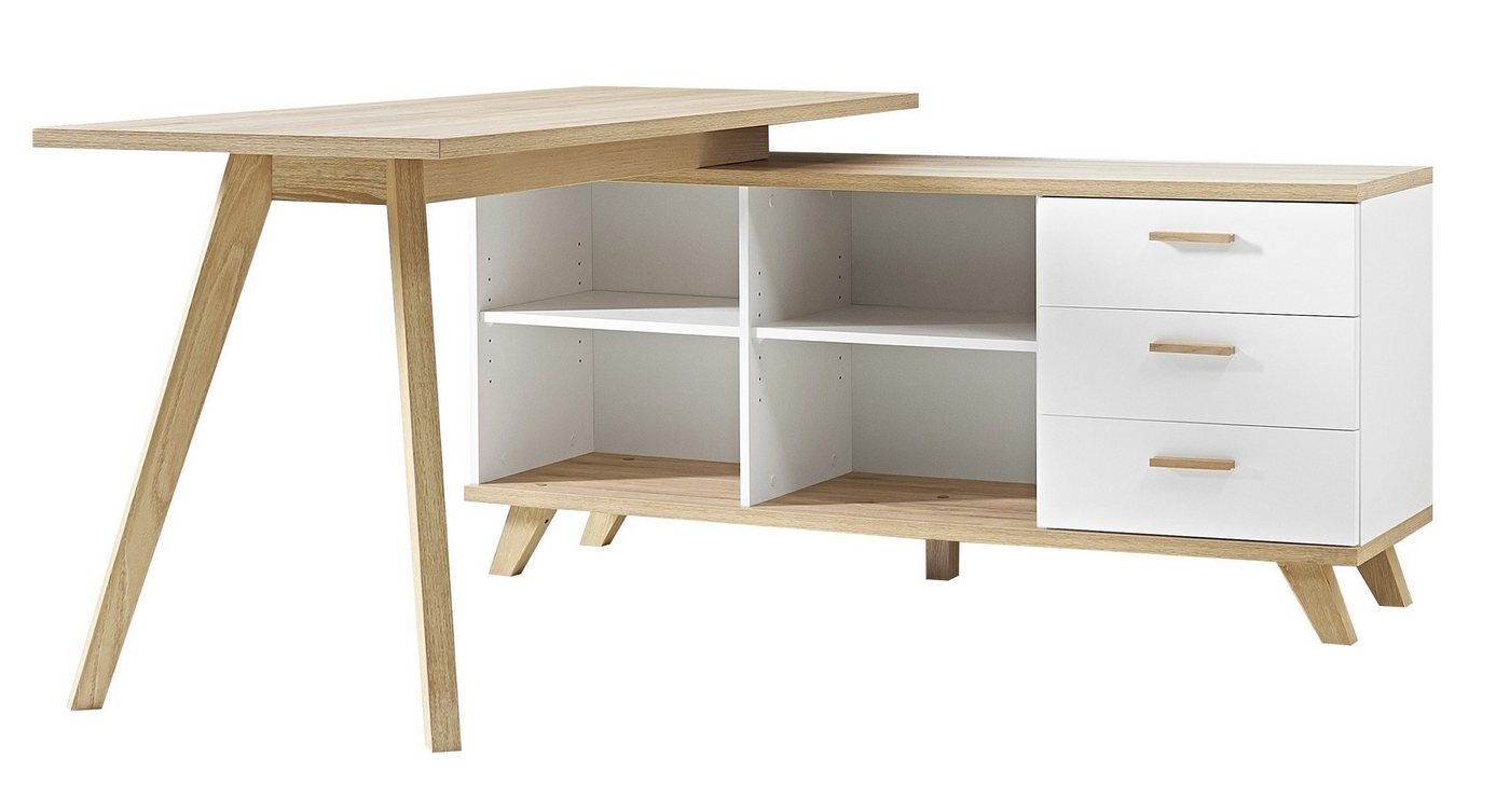 möbelando Schreibtisch 396 (BxHxT: 144x75x145 cm), in weiss, braun mit 3 Schubladen von möbelando