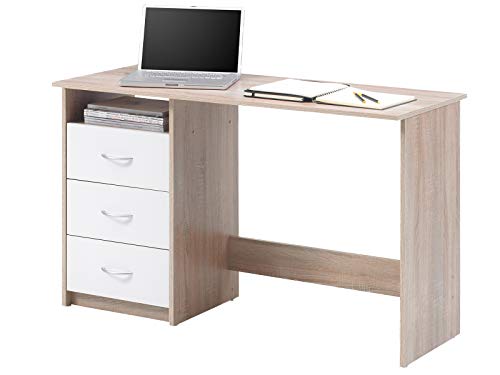 möbelando Schreibtisch Computertisch Arbeitstisch Bürotisch Laptoptisch Büromöbel Mack I Sonoma-Eiche/Weiß von möbelando