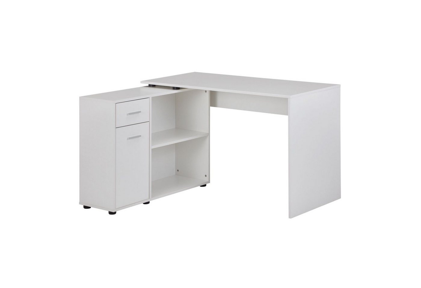 möbelando Schreibtisch Design Eckschreibtisch mit Regal Weiß 120 x 75,5, Design Eckschreibtisch mit Regal Weiß 120 x 75,5 x 106,5 cm, Moderner Büro-Schreibtisch, Computer-Tisch Arbeitszimmer, Winkelschreibtisch Home Office von möbelando