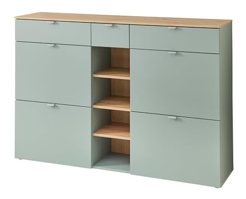 möbelando Schuhschrank >Bari< in Schilfgrün matt, MDF, Spannplatte - 148x103x38cm (BxHxT) von möbelando
