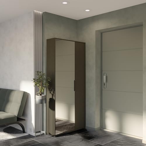 möbelando Schuhschrank >Ebony< in Schwarz strukturiert - 82,8x178,4x23,9cm (BxHxT) von möbelando