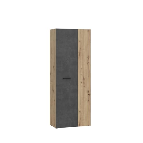 möbelando Schuhschrank >NET306< in Betonoptik Dunkelgrau/Artisan Eiche (B/H/T: 68,7x181,1x36,5 cm) bietet Platz für ca. 18 Paar Schuhe. Modern, funktional & zerlegt geliefert. von möbelando