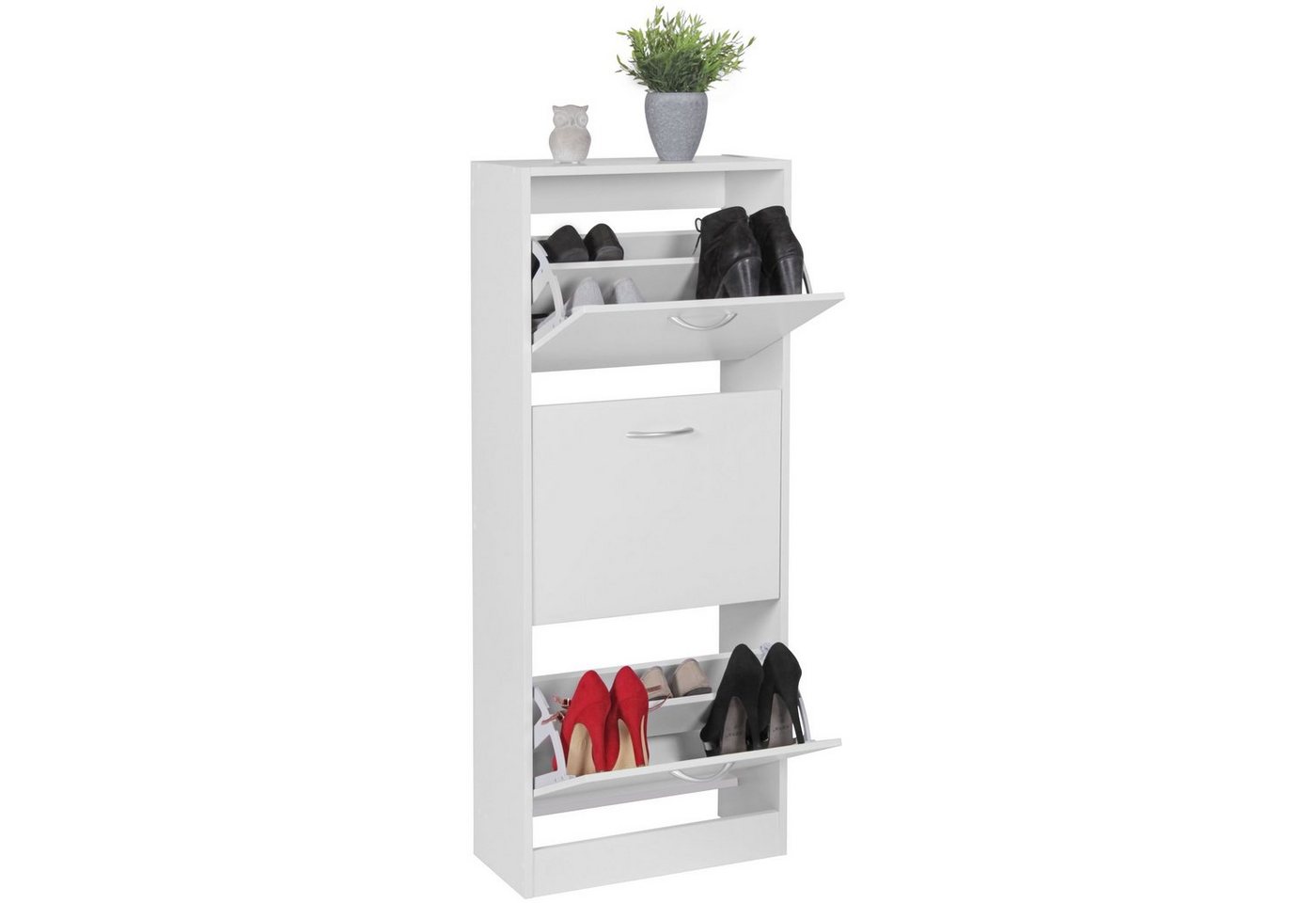 möbelando Schuhschrank Schuhschrank mit 3 Fächern zum Klappen Schuhkommod Schuhschrank mit 3 Fächern zum Klappen Schuhkommode 125 cm Schuhregal für 18 Paar Schuhe Kommode Schuhkipper modern von möbelando