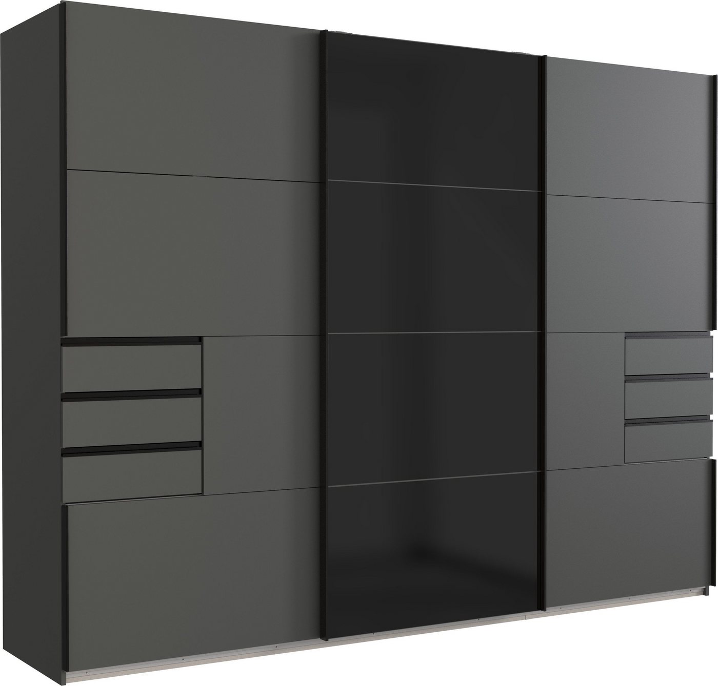 freiraum Schwebetürenschrank Barcelona (BxH: 270x208 cm) in GRPAHIT + GLAS SCHWARZ mit 6 Schubladen und 3 Türen von freiraum