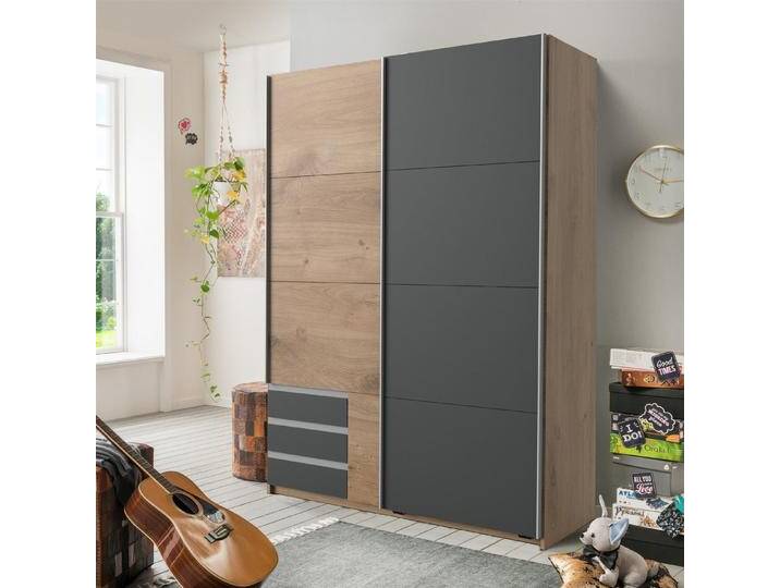 möbelando Schwebetürenschrank Eugenio 135 x 198 x 64 cm (B/H/T), Plankeneiche Graphit von möbelando
