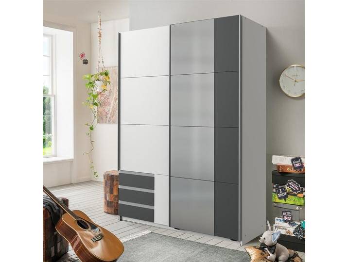 möbelando Schwebetürenschrank Eugenio 135 x 198 x 64 cm (B/H/T), weiß, Weiß Graphit von möbelando