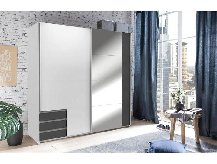 möbelando Schwebetürenschrank Eugenio 180 x 198 x 64 cm (B/H/T), weiß, Weiß Graphit von möbelando