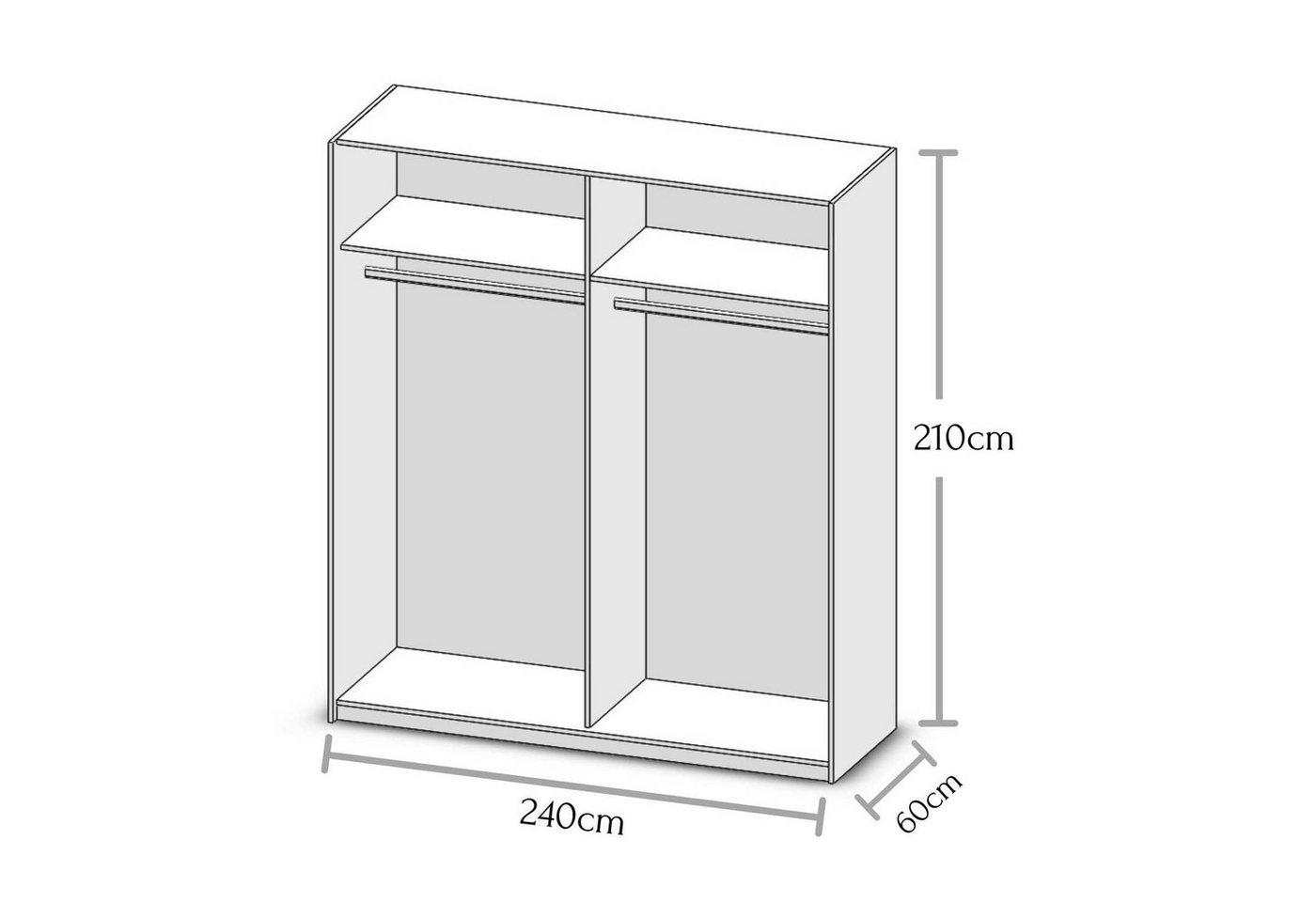 möbelando Kleiderschrank Melodie Eleganter Kleiderschrank mit viel Stauraum - Vielseitiger Schwebetürenschrank in Artisan Eiche Optik, Betonoxid - 240 x 210 x 60 cm (B/H/T) von möbelando