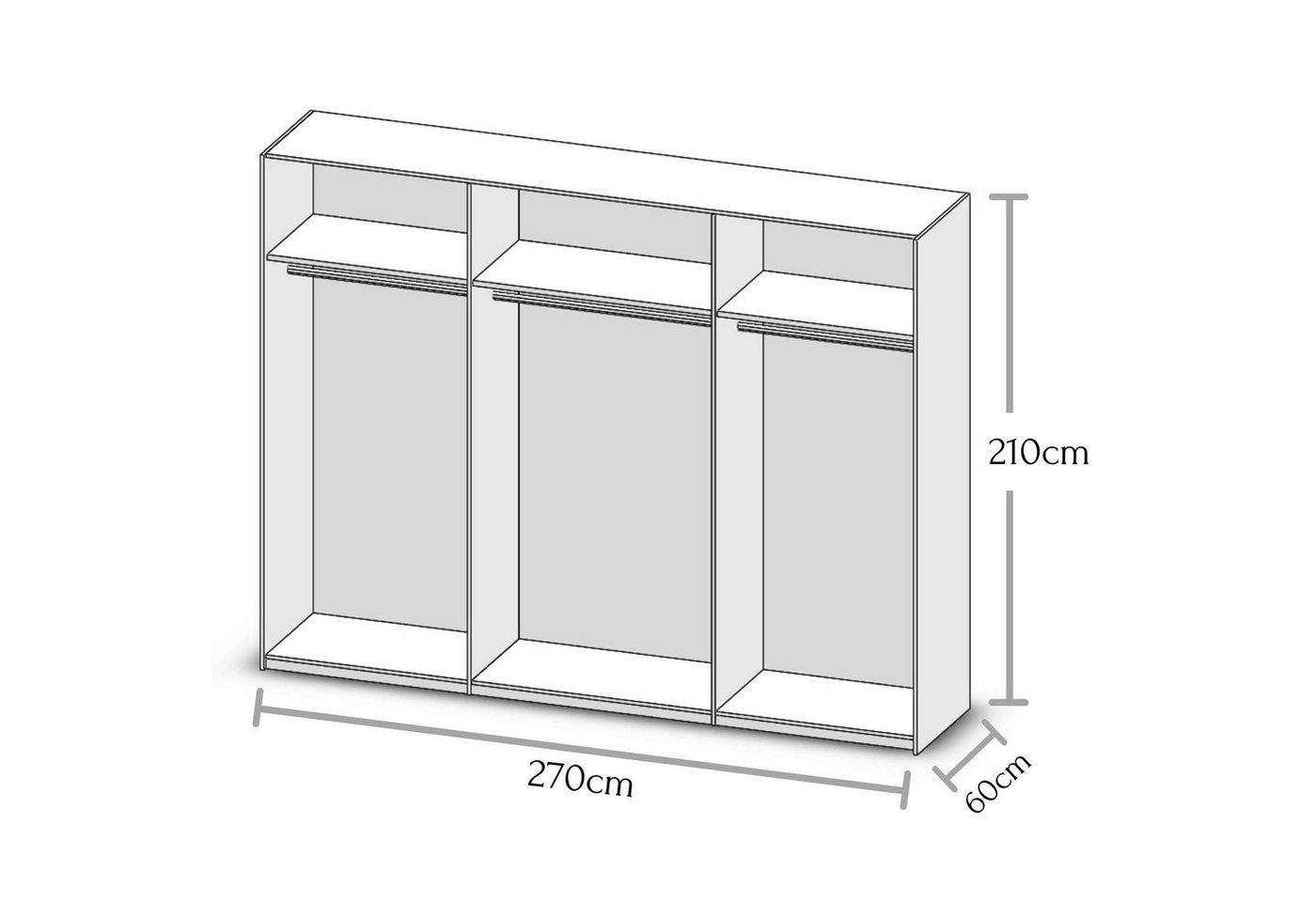 möbelando Kleiderschrank Melodie Eleganter Kleiderschrank mit viel Stauraum - Vielseitiger Schwebetürenschrank in Artisan Eiche Optik, Betonoxid - 270 x 210 x 60 cm (B/H/T) von möbelando