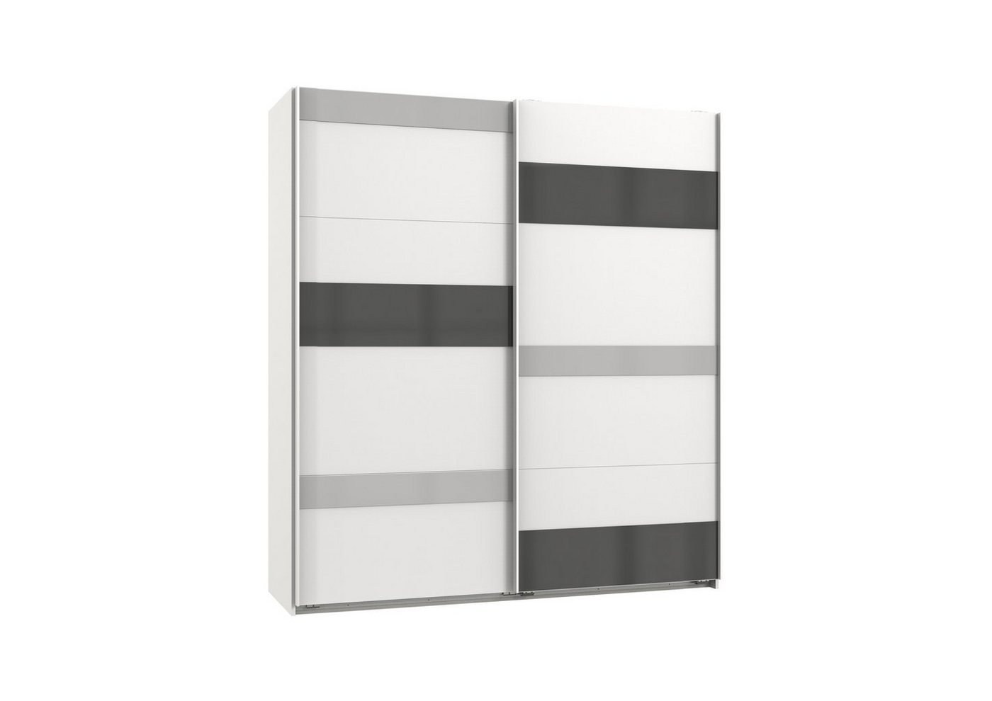 freiraum Schwebetürenschrank Monaco (BxH: 180x210 cm) in WEISS+ABS. GLAS GREY+GLAS LIGHT GREY mit 2 Türen und 2 Einlegeböden von freiraum