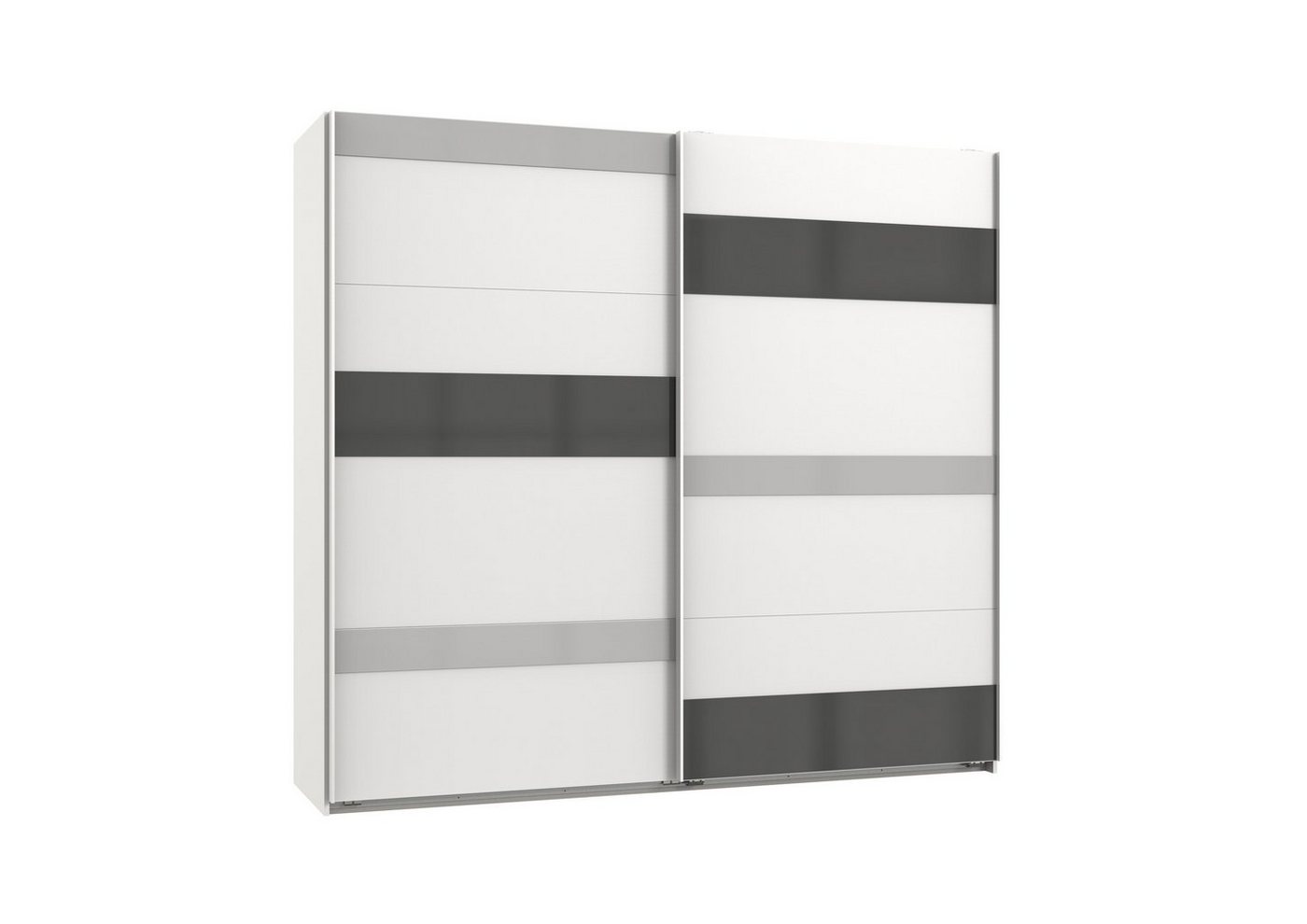 freiraum Schwebetürenschrank Monaco (BxH: 225x210 cm) in WEISS+ABS. GLAS GREY+GLAS LIGHT GREY mit 2 Türen und 2 Einlegeböden von freiraum