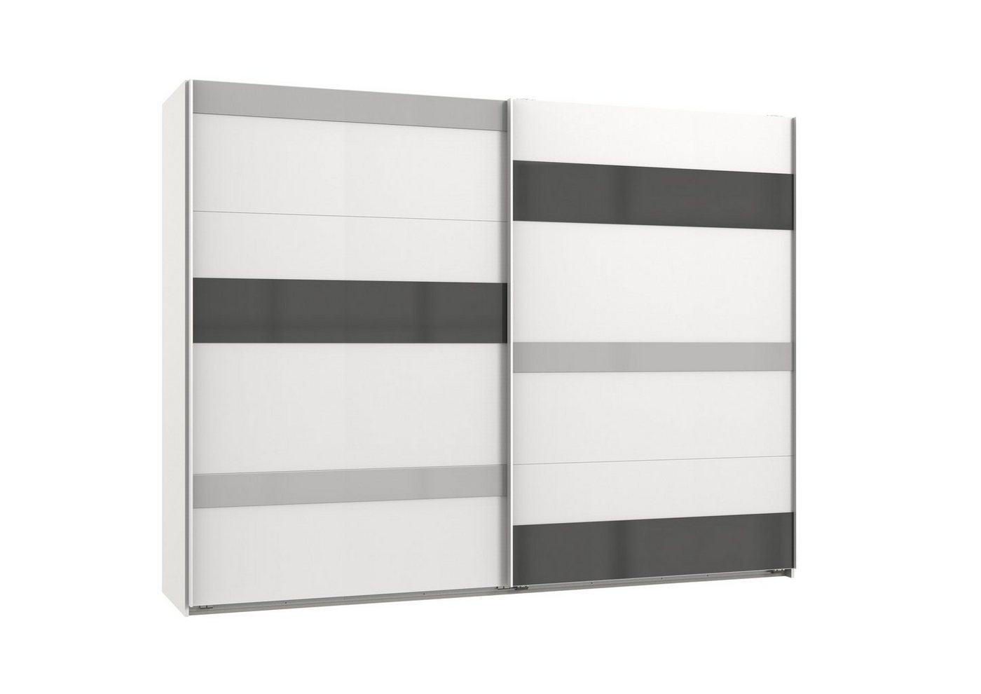 freiraum Schwebetürenschrank Monaco (BxH: 270x210 cm) in WEISS+ABS. GLAS GREY+GLAS LIGHT GREY mit 2 Türen und 3 Einlegeböden von freiraum