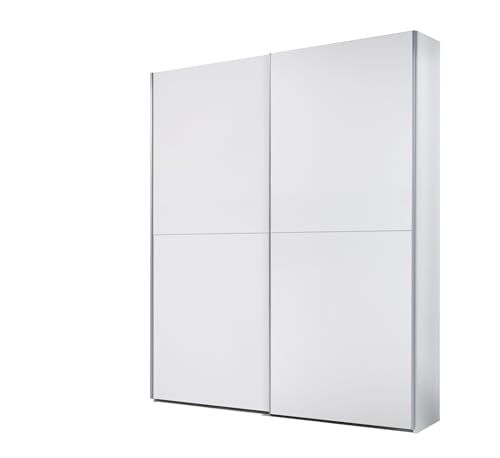 möbelando Schwebetürenschrank >Time< Moderner Kleiderschrank mit 2 Türen, 170x195x59 cm in Weiß, Dekorfolie, Schachbrett-Design, mit Kleiderstangen und Einlegeböden, zerlegt geliefert von möbelando