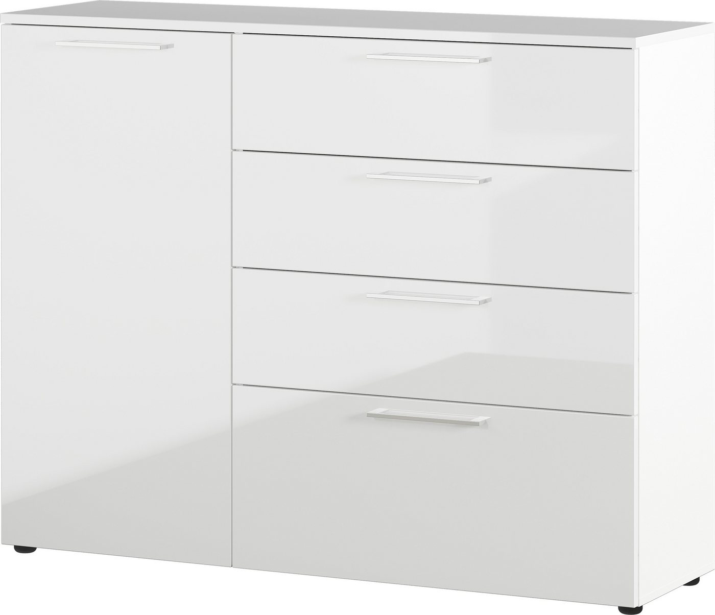 möbelando Sideboard 403 (BxHxT: 135x107x40 cm), in weiss mit 4 Schubladen und einer Tür von möbelando