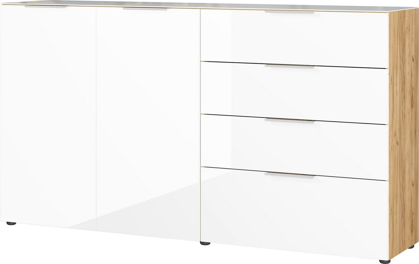 möbelando Sideboard 404 (BxHxT: 184x102x42 cm), in braun, weiss mit 4 Schubladen und 2 Türen von möbelando