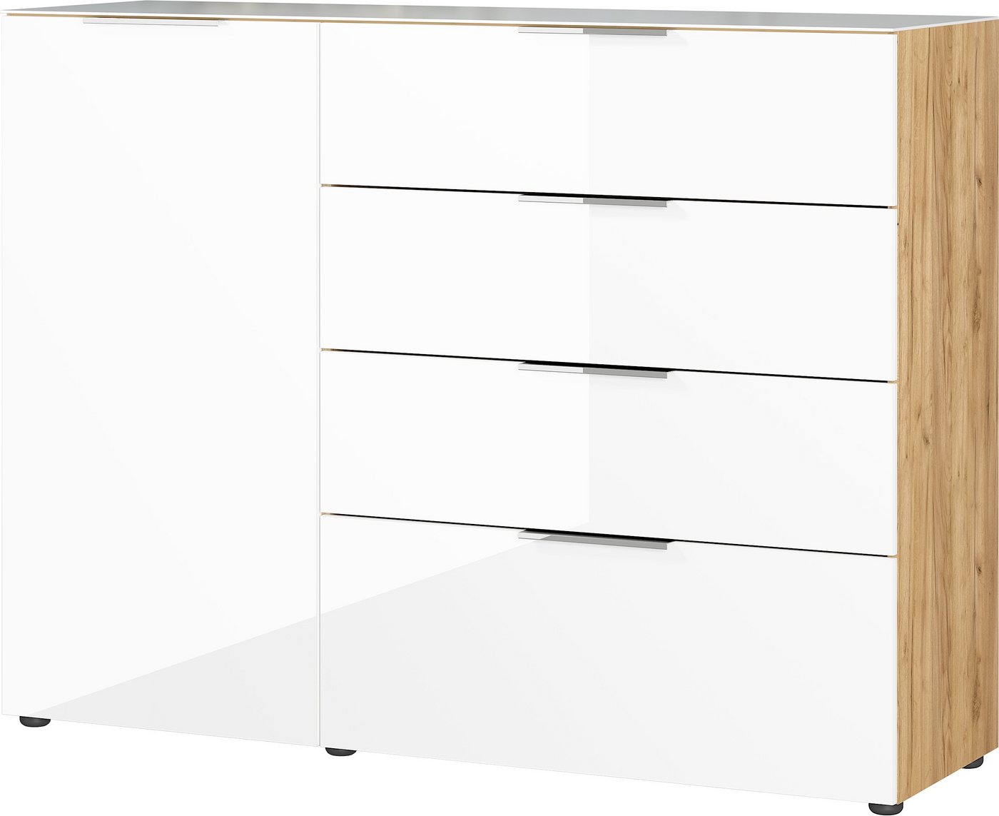 möbelando Sideboard 404 (BxHxT: 134x102x42 cm), in braun, weiss mit 4 Schubladen und einer Tür von möbelando