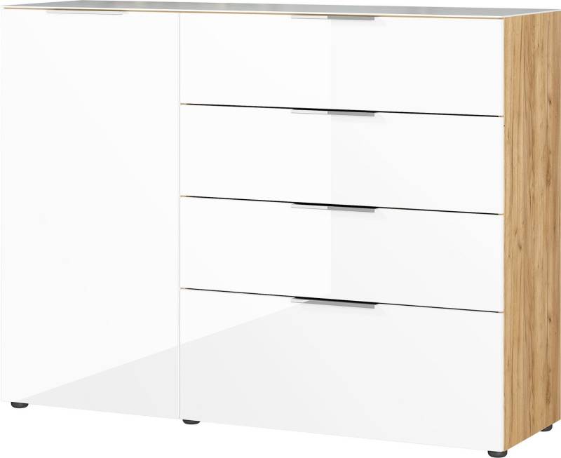 möbelando Sideboard 404 (BxHxT: 134x102x42 cm), in braun, weiss mit 4 Schubladen und einer Tür von möbelando