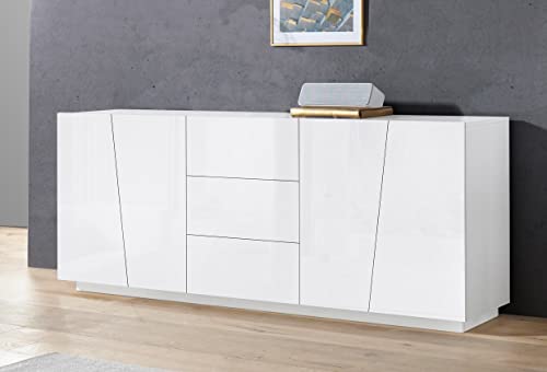 möbelando Sideboard Anrichte Kommode Beistellschrank Highboard Schrank Viterbo I Weiß Hochglanz von möbelando