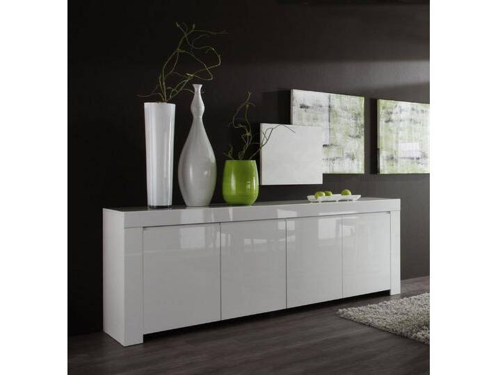 möbelando Sideboard Asti (BxHxT: 210x84x50 cm), in Weiss echt Hochglanz lackiert mit 4 Türen und 2 Einlegeböden von möbelando