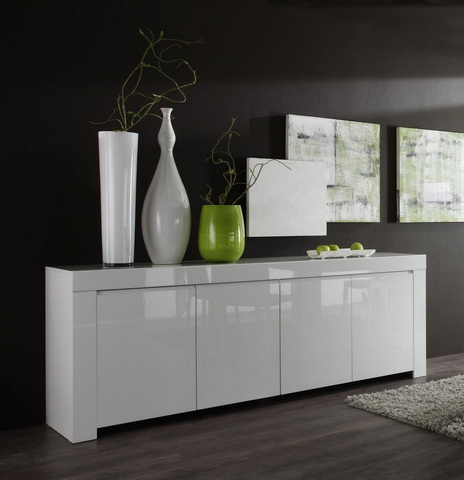 möbelando Sideboard Asti (BxHxT: 210x84x50 cm), in Weiss echt Hochglanz lackiert mit 4 Türen und 2 Einlegeböden von möbelando