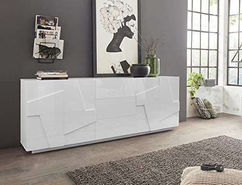 möbelando Sideboard Beistellschrank Anrichte Kommode Highboard Schrank Piacenza III Weiß Hochglanz von möbelando