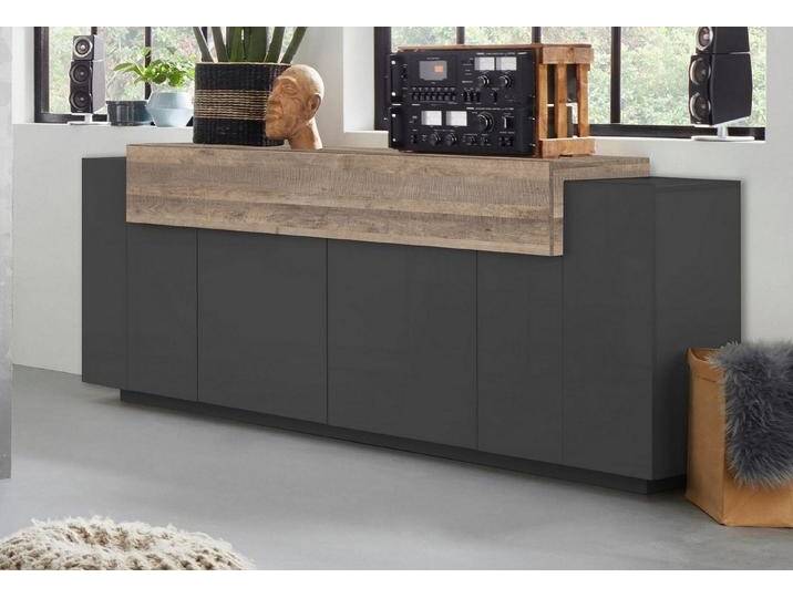 möbelando Sideboard Corona (BxHxT: 200x85,6x45 cm), in anthrazit matt/Oak mit 4 Türen und 3 Einlegeböden von möbelando