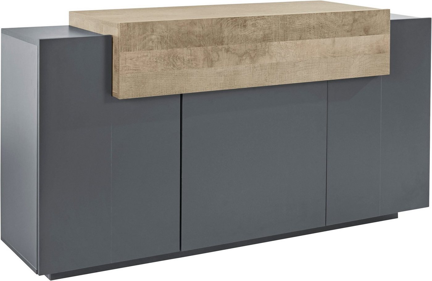 möbelando Sideboard Corona (BxHxT: 160x85,5x45 cm), in anthrazit matt/Oak mit 3 Türen und 3 Einlegeböden von möbelando