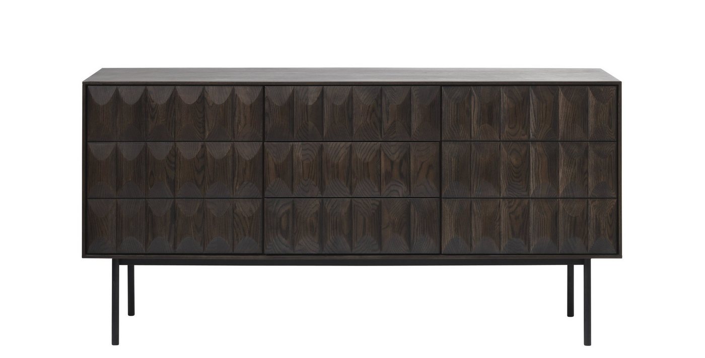 möbelando Sideboard LATINA, aus Eiche/furniert in dunkelbraun mit Absetzungen in Metall Schwarz Lackiert. Abmessungen (B/H/T) 160x79x45 cm von möbelando