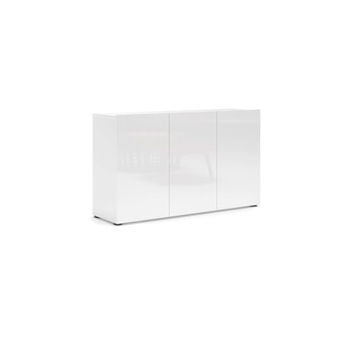 möbelando Sideboard >Mister< in Weiss, Lack Hochglanz - 135x80x38cm (BxHxT) von möbelando