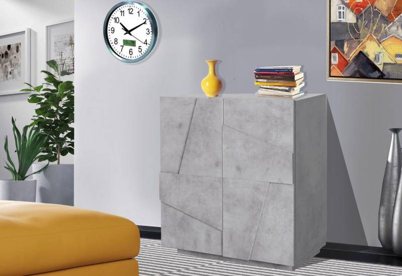 möbelando Sideboard Piacenza, Modernes Sideboard aus Spanplatte in Beton matt Nachbildung mit 2 Holztüren, und 1 Konstruktionsboden. Breite 81 cm, Höhe 86 cm, Tiefe 44 cm von möbelando