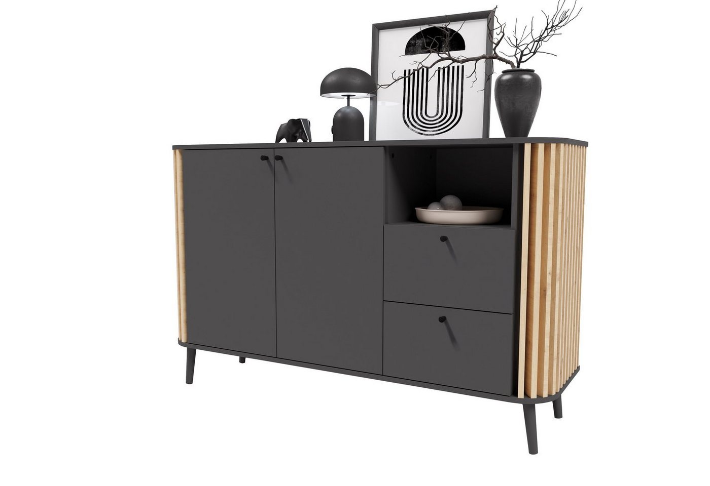 möbelando Sideboard Pure, in grau mit 2 Türen und 3 Fächern. Abmessungen (BxHxT) 138x87,5x40 cm von möbelando