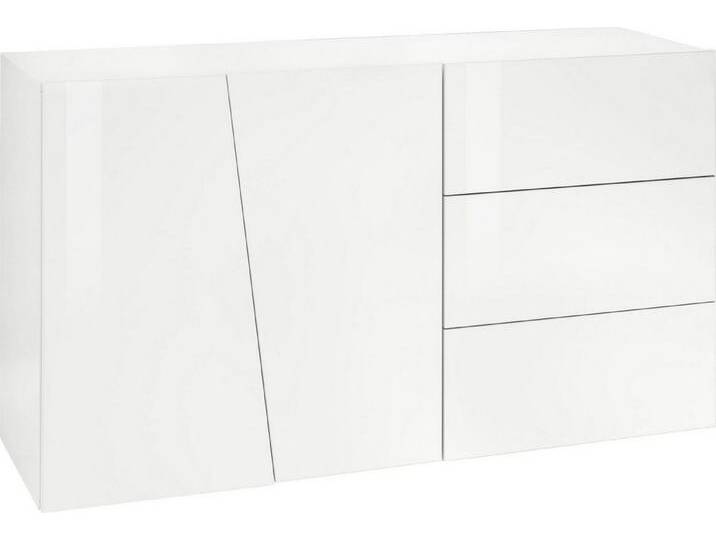 möbelando Sideboard Viterbo, 140 x 86 x 43 cm (B/H/T), Weiß-Hochglanz von möbelando