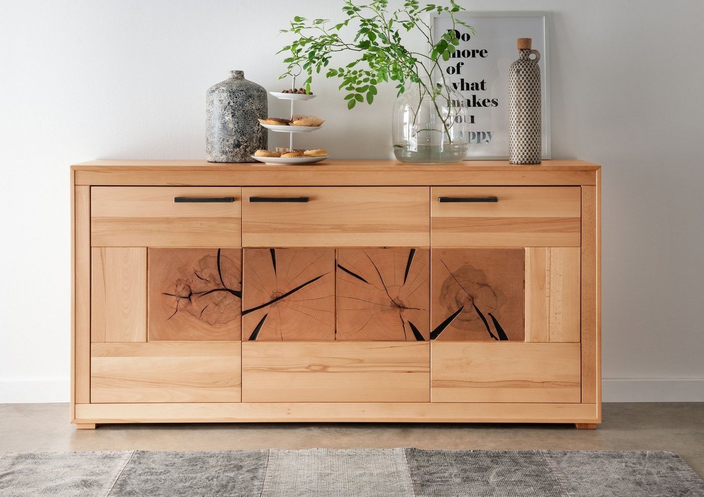 möbelando Sideboard WZ-0315 (BxHxT: 171,1x85,4x40 cm), aus Kernbuche in natur gebeizt mit 3 Türen und 3 Einlegeböden von möbelando