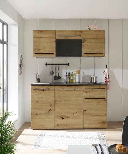möbelando Singleküche >Jazz< in Eiche Artisan - 160x212x60 (BxHxT) von möbelando